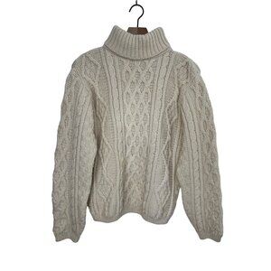 Callan Country Collection Sweater Women Medium Ivory Irish Fisherman Wool Irelan